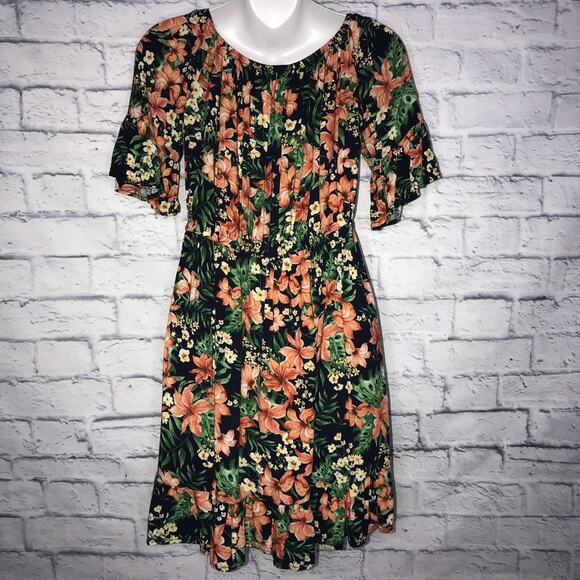 Orange Floral Print New Look Dress - Picture 2 of 8